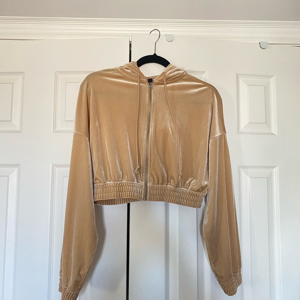 H&M Velvet Tan Cropped ZipUp
